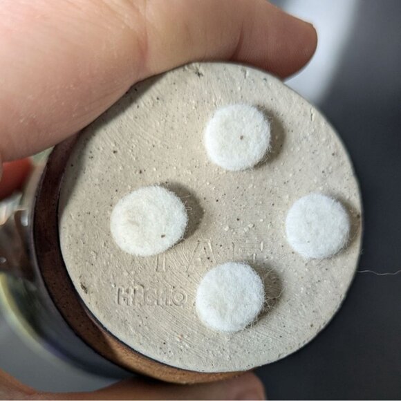 Studio Artisan Pottery Green Brown Glaze Cup 2 Handles Line Accent - Picture 11 of 12